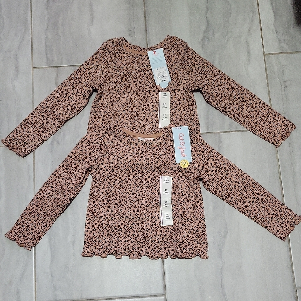 NWT (2) Cat & Jack Kids Animal Print Long Sleeve Top Size 3T